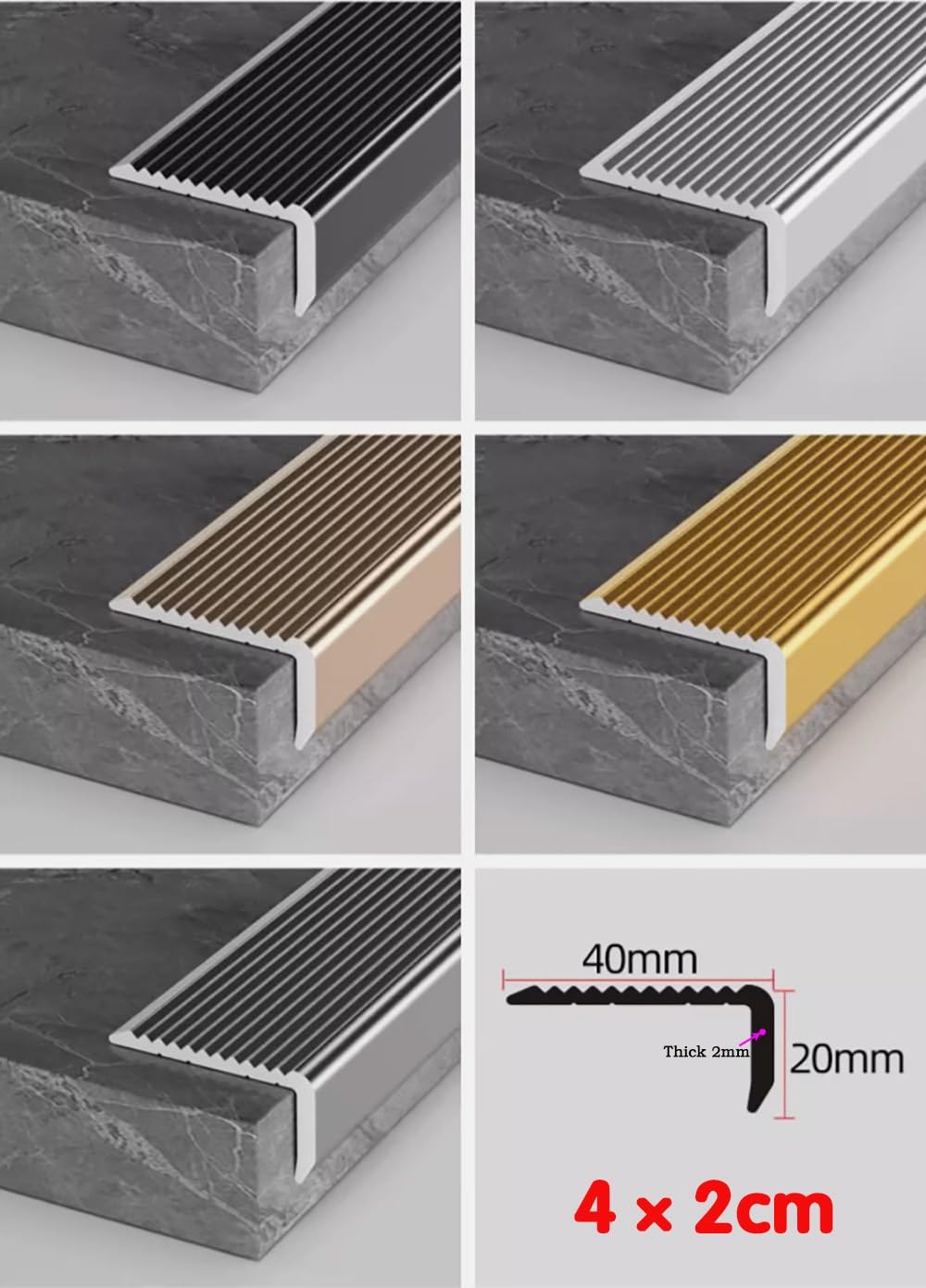 Aluminiowa listwa schodowa w kształcie litery L, wykończenie krawędzi schodów, atopnie schodowe, pasek przejściowy, idealny do domu, szkoły, biura, firmy, w kolorze srebrnym (90 cm x 5 szt.)