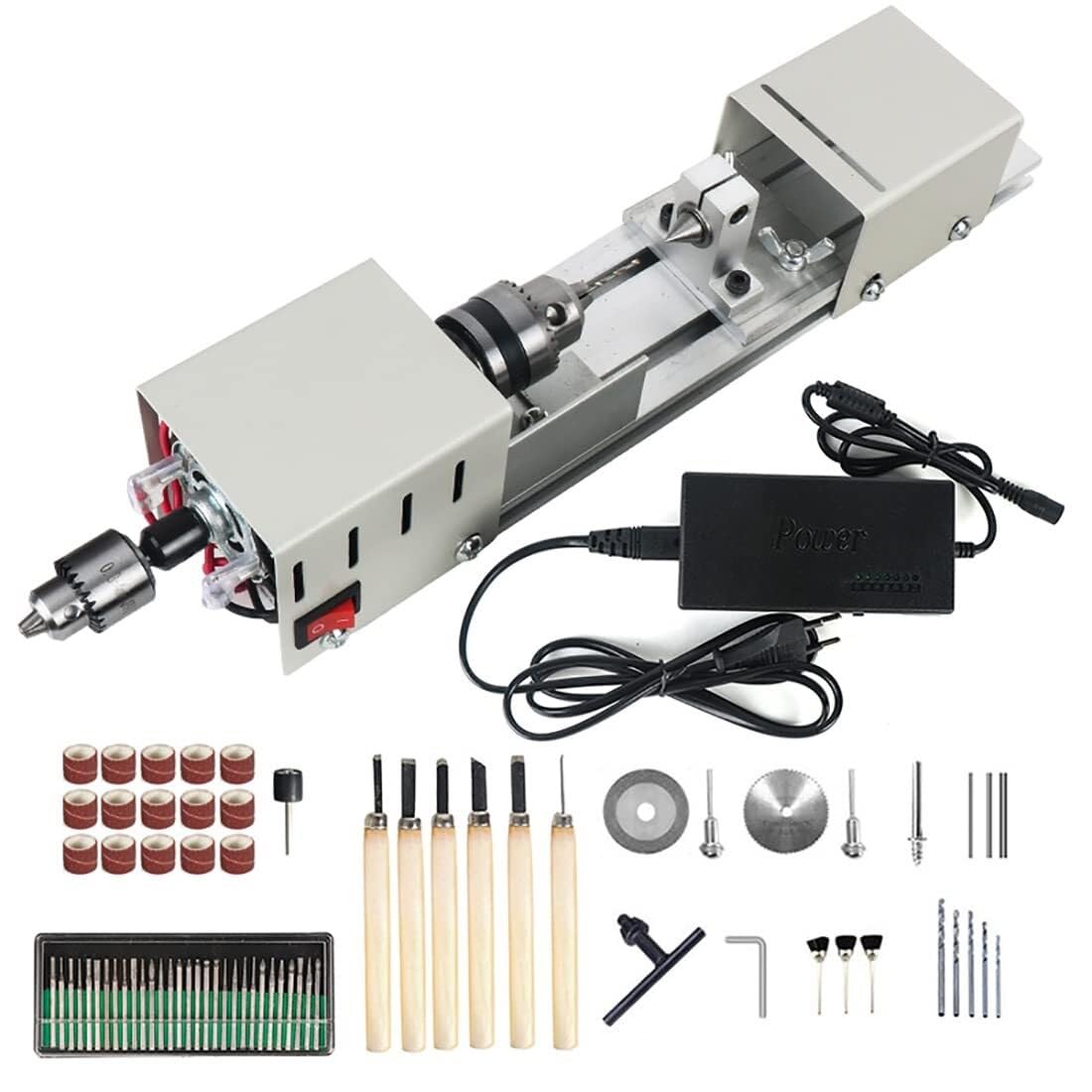 Tornio 6 in 1, 12-24 V 96 W, piccolo tornio in metallo, tornio per modellismo in legno fai da te, rettifica per intagliare, rettificare e rettificare pietra di legno