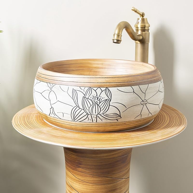 Pedestal Sinks Ceramic Column Washbasin Floor-Standing Sink Basin Home Balcony Bathroom (A)