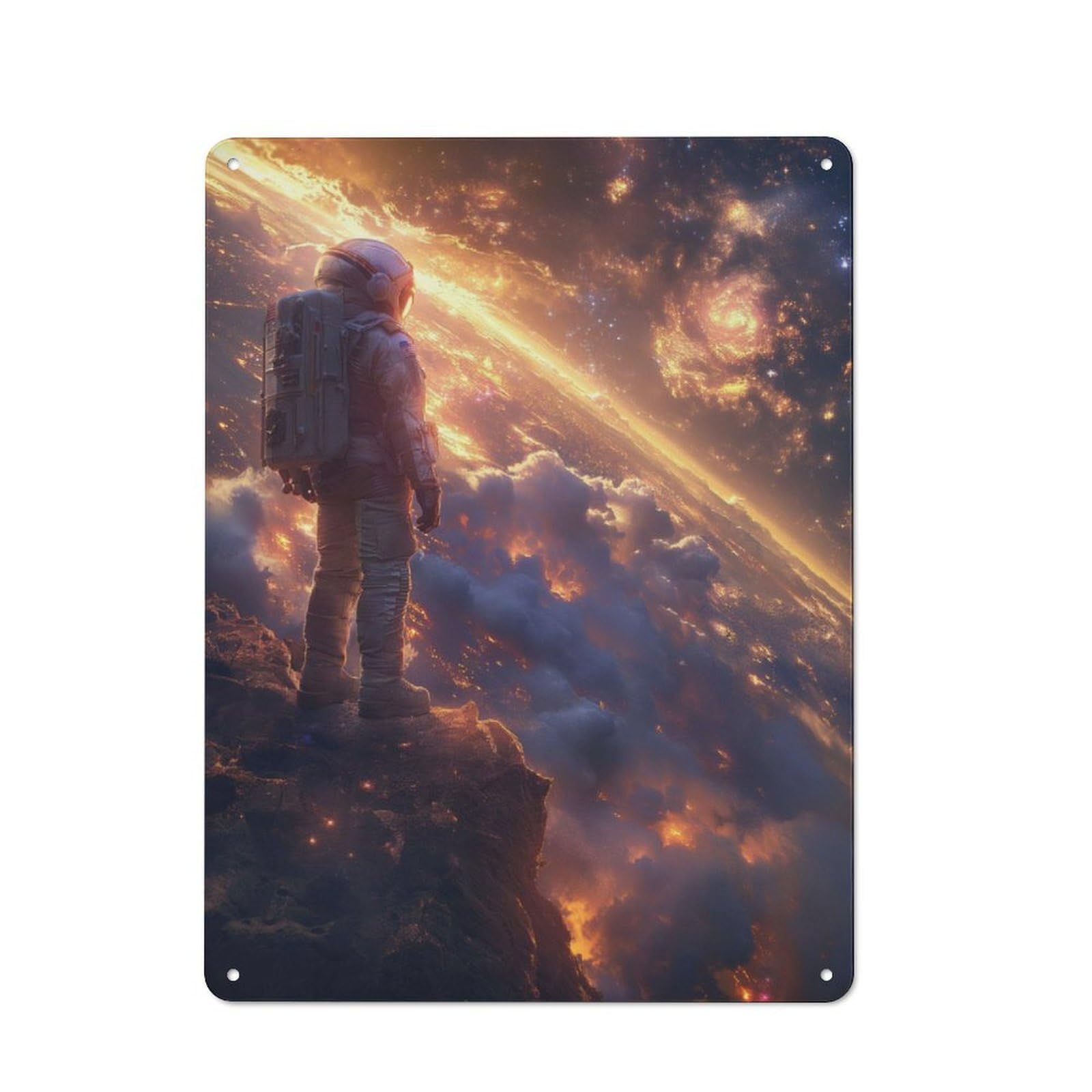 Junmoney Astronaut Cosmic Sunset Printed Metal Sign 40X30cm For Hallway Wall, For Living Room And Hallway Decor, For Home Office And Studio Walls