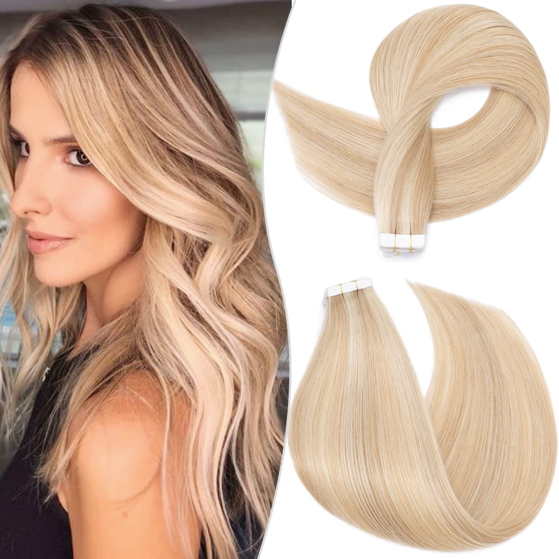 Amazon.com : S-noilite 20Pcs 60g Balayage Tape in Hair Extensions Human Hair  Seamless Skin Weft Invisible Double Sided Tape Glue in Hair for Women Silky  Straight 20 Inch (#18/613 Ash Blonde/Bleach Blonde) :
