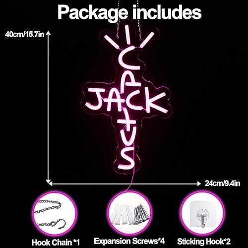 Miniatura 3 de Jesalah Letrero de neón con diseño de cactus Jack con palabras rosadas, arte de luz de neón para rap, hablar, costa oeste, letrero colgante para