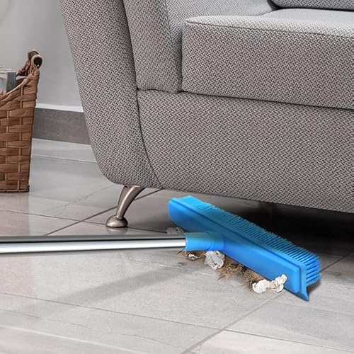 Belicheto Rubber Broom Pet Hair Remover With Thicken Long Handle, Non Scratch Rubber Bristles Carpet Rake Squeegee Edge Indoor Push Broom Sweeper For Hardwood Floor Tile Car Windows Cleaning #TOP3