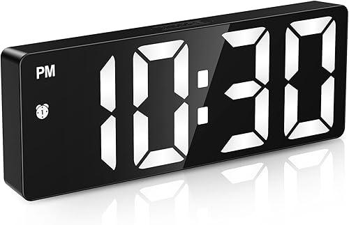 Miniatura 8 de ORIA Reloj despertador LED, reloj despertador digital, reloj de escritorio LED de pantalla grande con repetición, 3 puertos de carga ajustables