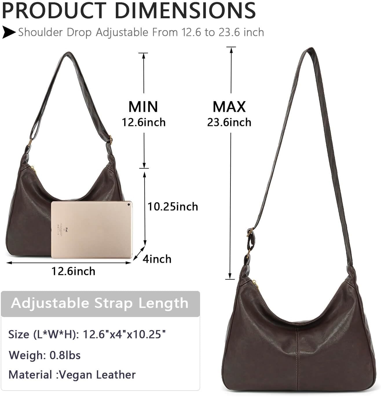 Hobo Bags for Women, Vegan Leather Shoulder Handbag, Ultra Soft Slouchy Tote Bag