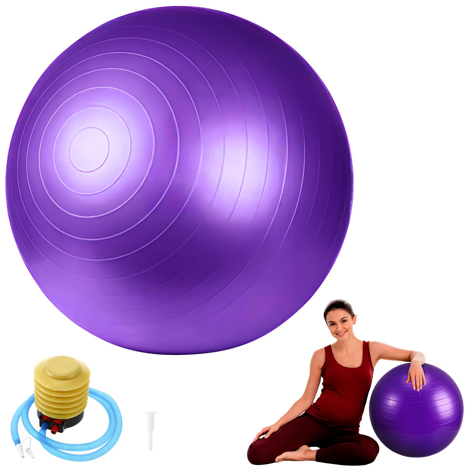 SHINEOFI Pelota Púrpura Yoga con Inflador de PVC Gruesa para Ejercicio