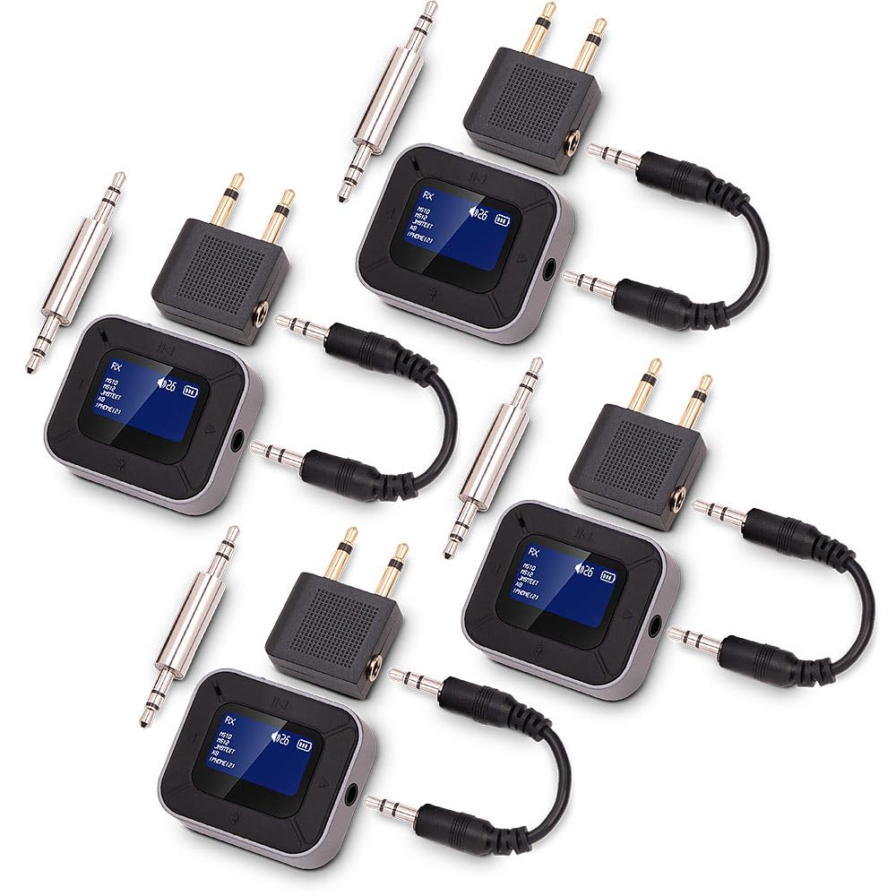 auvisio adattatore audio Bluetooth: Set da 4 pezzi 2in1- Trasmettitore e ricevitore audio, Bluetooth 5.3, Display (per aereo, trasmettitore,)