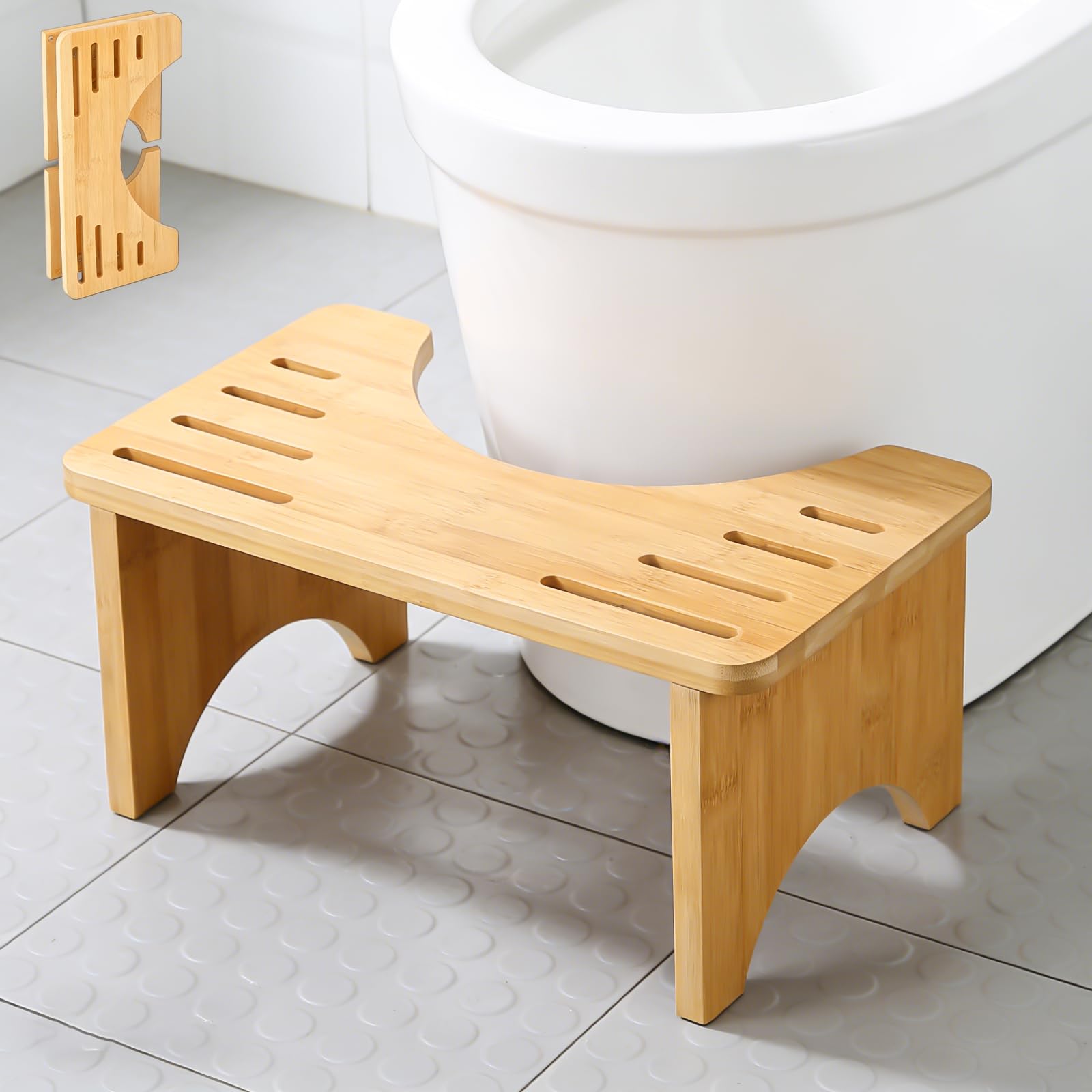 Sgabello per WC in bambù: sgabello pieghevole per WC per adulti e bambini, per combattere la stitichezza e il gonfiore
