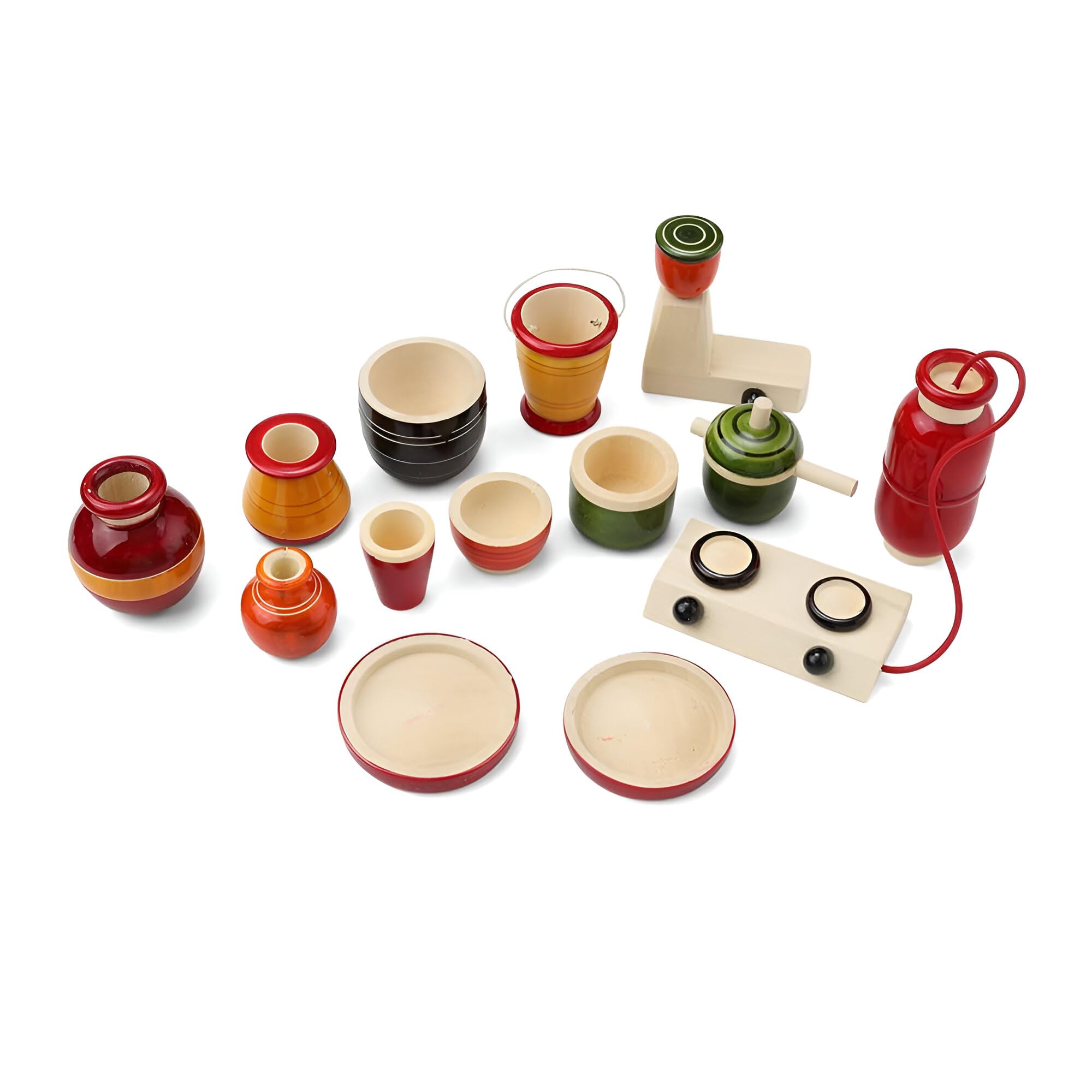 Channapatna Toys Traditional Wooden Cooking/Kitchen Toys Play Set for Girls, Kids, Baby & Boys ( 2 Years+) -14 Pieces Preschool Toy Set - Multicolor- Pretend & Play Toy | Choppu Jaman (B097LBXPN3) Amazon Price History, Amazon Price Tracker