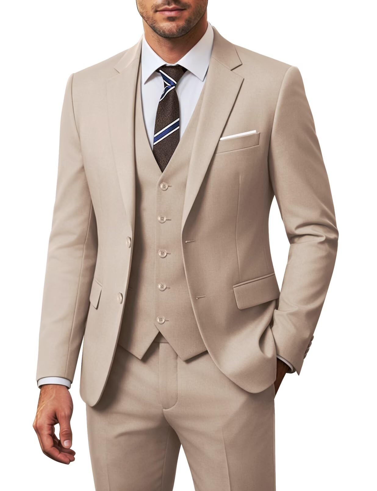 zkhoecr Men Suit Set Slim Fit Wedding Suit Business Suit Champagne Prom Groomsmen Suits Tuxedos Jacket Blazer Vest Pants Men Suits XL-picture-37
