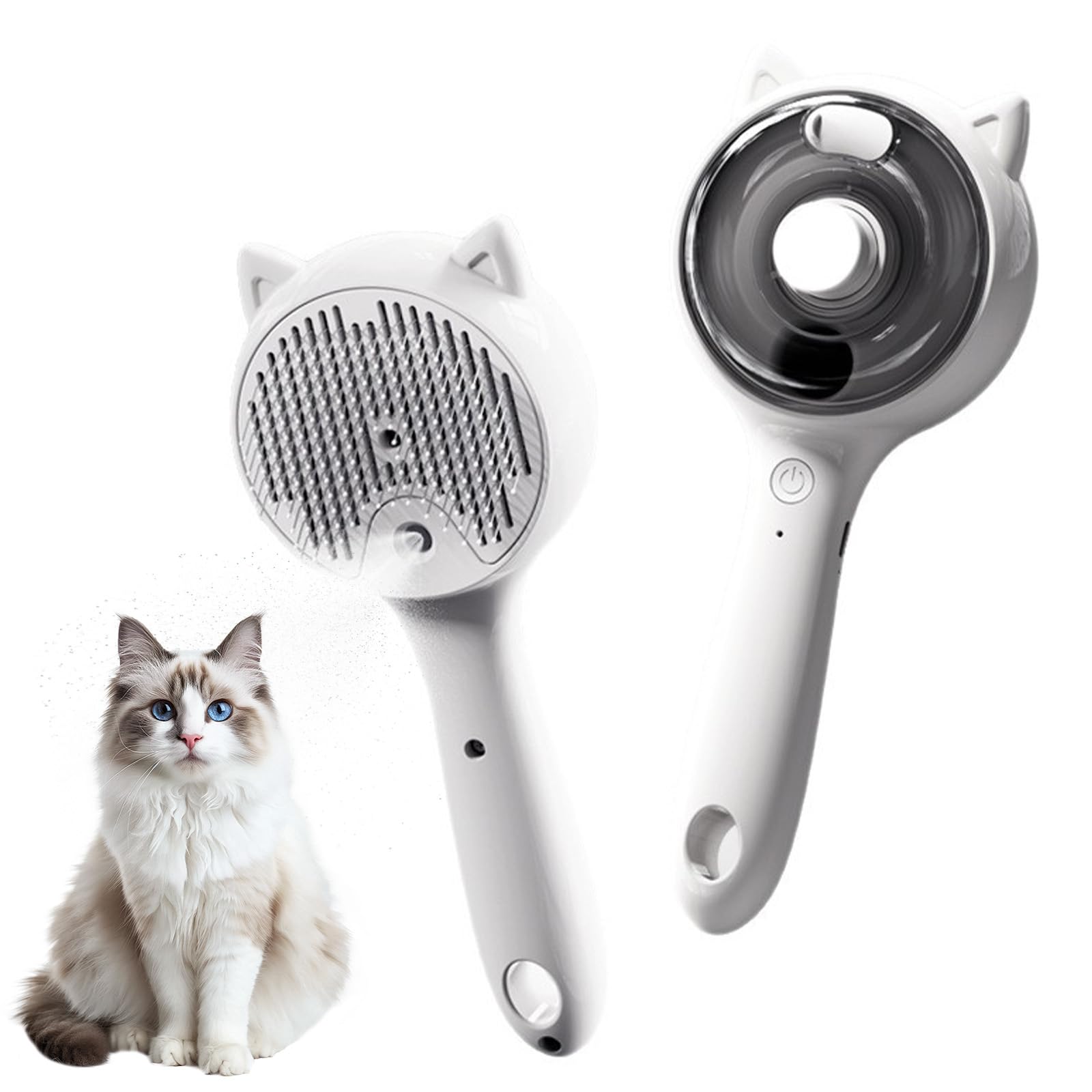 Rudfovn Steam Cat Brush, Rechargeable 2 Levels Pet Steam Brush with Self Cleaning Release Button for Cat Dog Grooming