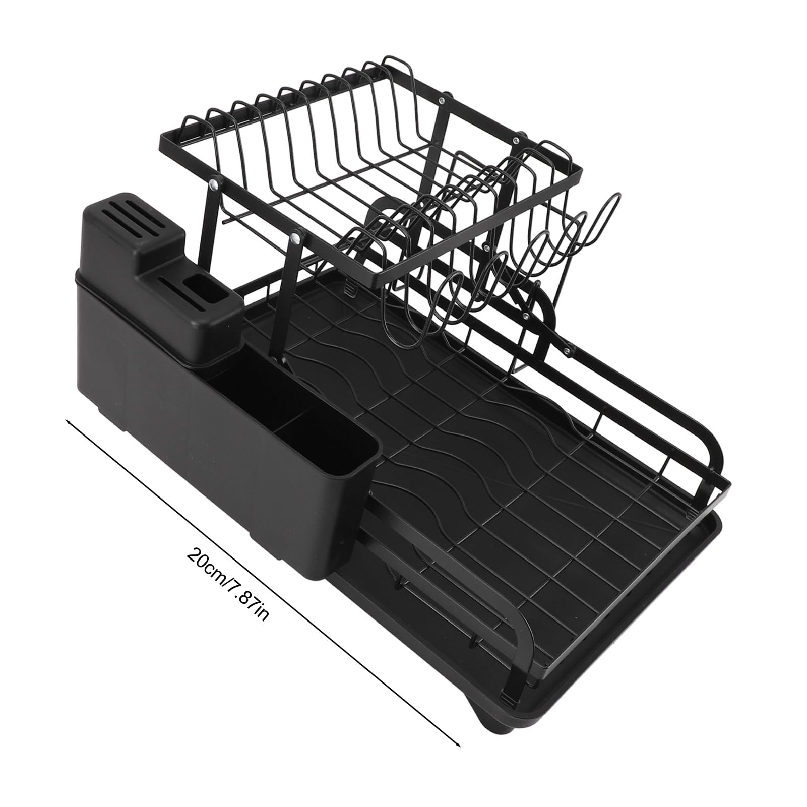 2-stufiger, Zusammenklappbarer Geschirrtrockner mit Abtropffunktion, Multifunktionales Aufbewahrungsregal für Küchenutensilien, Doppellagiges Design (Black)