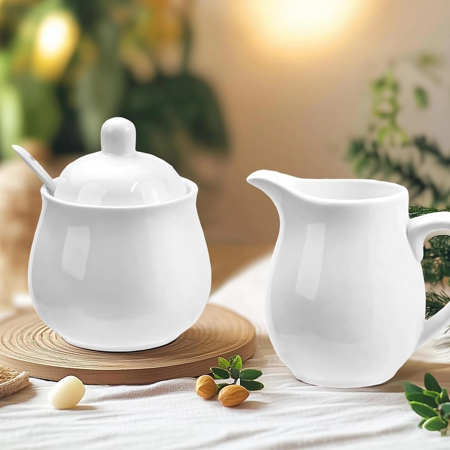 Juego de Servicio de café de cerámica con 2 azucareros Multiusos y lecheras, Servicio de café y té para Restaurante Familiar