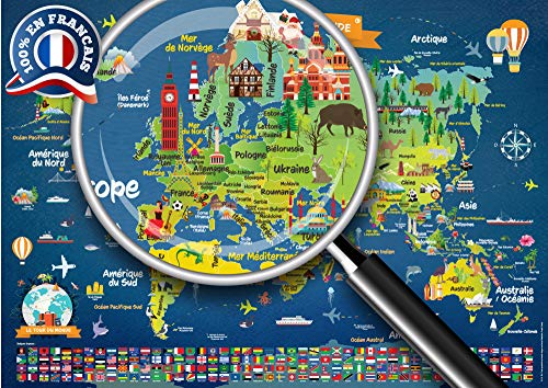 Poster mappa del mondo laminato per bambini | in