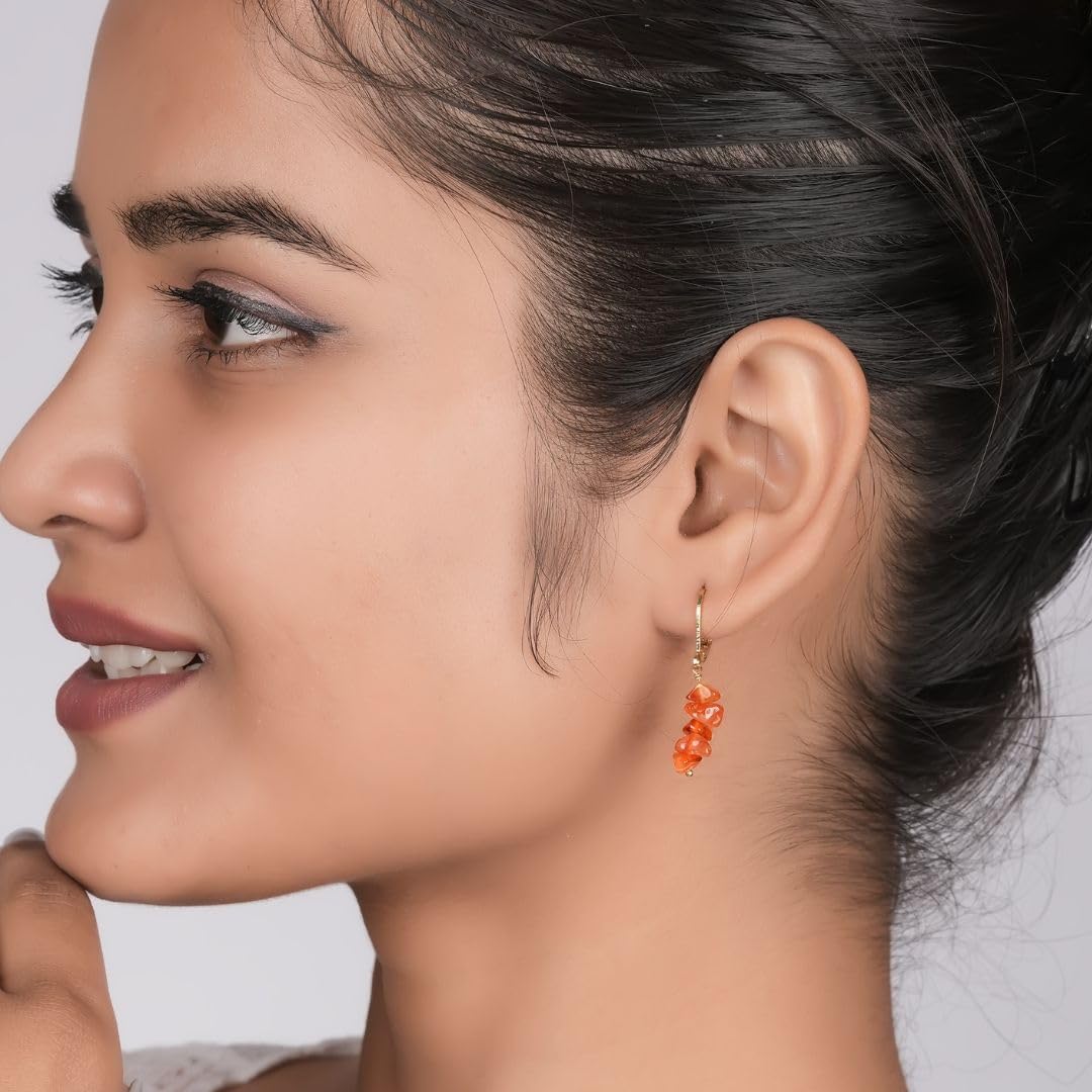 Gempires Natural Real Carnelian Dangle Earrings Orange Gemstone Handmade Jewelry July Birthstone Gifts Hypoallergenic Gold Plated Earrings For Women - Image 2
