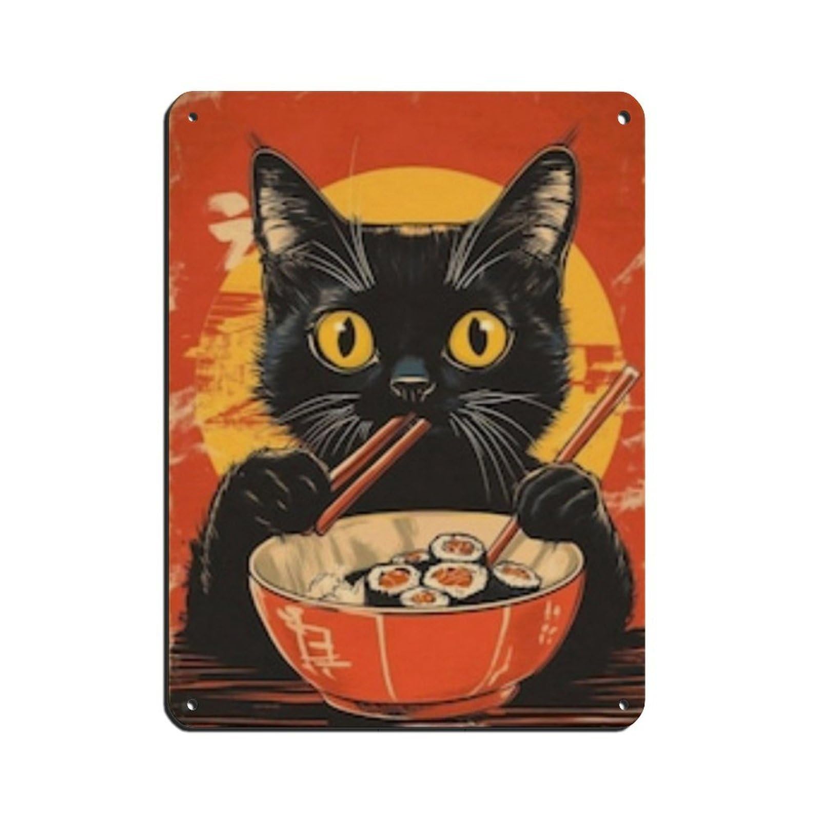 Lxwnze 30L X 40W Cm Cute Cat Eating Sushi Poster, Retro Poster Metal Tin Sign Chic Art Retro Iron Painting Bar People Cave Cafe Family Garage Poster Wall Decoration 12X16inch(30X40cm)