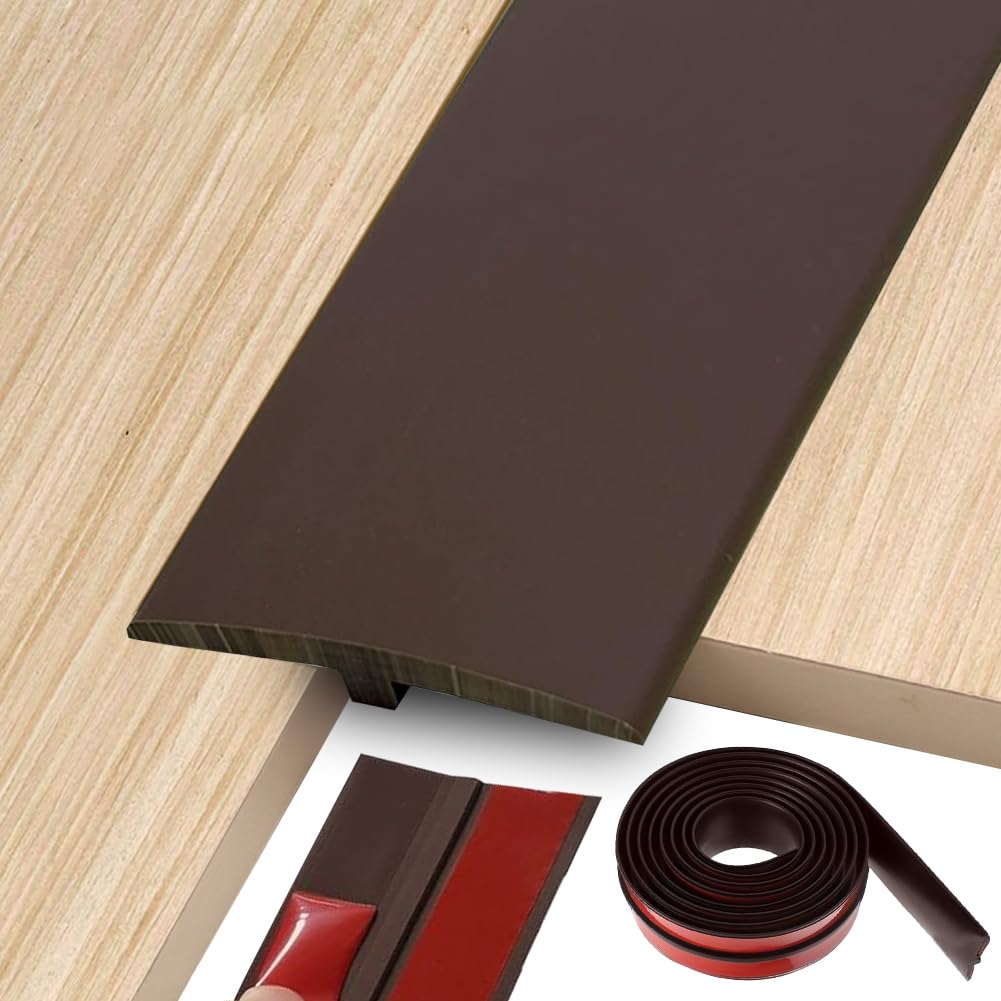 Profil przejściowy profil T, 5 x 300 cm, listwa przejściowa samoprzylepna PCW, listwa progowa drzwi, możliwość przycięcia, profil przejściowy do podłóg łączących, parkietów, laminatów (brązowy)