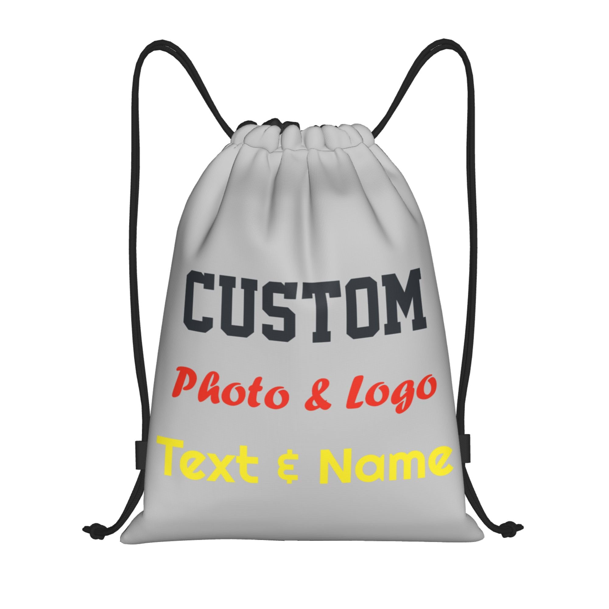 Personalised Drawstring Bag Custom Drawstring Backpack with Your Own Photo/Logo/Text/Name, Design Drawstring Gym Swimming Yoga Bag for Adults, Customised Knapsack for Sports Business, Silver, L