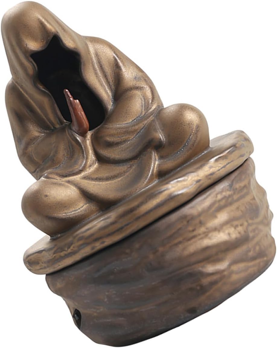 Ceramic Incense Holder and Burner with Coil Tray, Gold-Accented Zen Design, Desktop Table Decor for Home Meditation and Relaxation