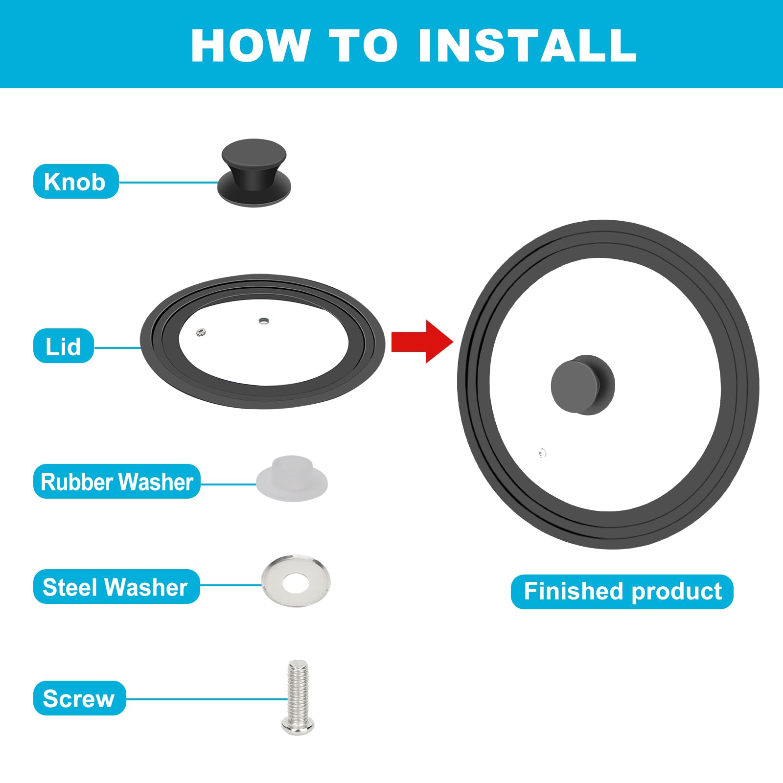 Tapa universal para ollas, sartenes y sartenes, tapa de sartén para utensilios de cocina de 7, 8, 9 y 10, 11 y 12 pulgadas, tapa de sartén con vidrio templado y borde de silicona, tapa de olla para