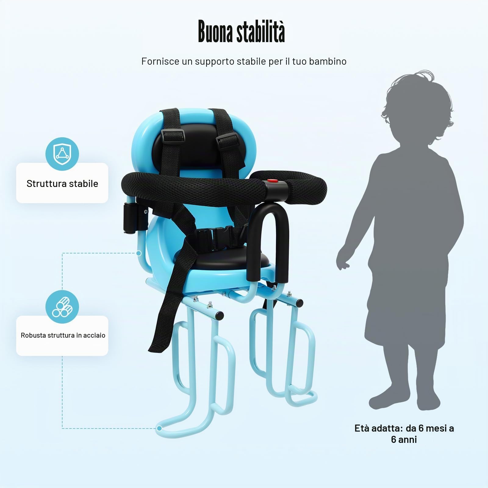 Seggiolino per bicicletta per bambini Posteriore per bambini Seggiolino per bicicletta rimovibile con guardrail e poggiapiedi, cintura di sicurezza, per 6 mesi fino a 6 anni