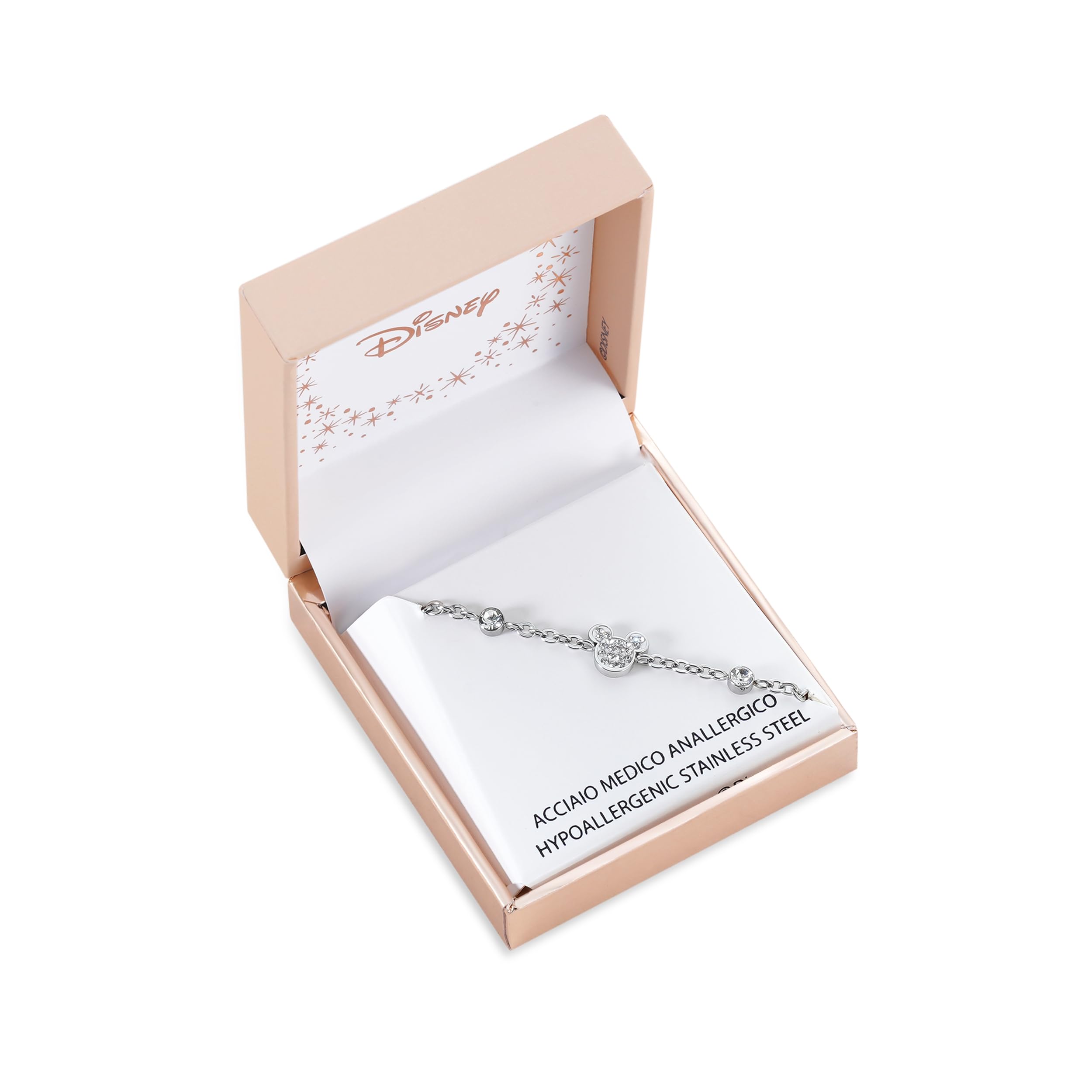 Disney Bracciale Mickey Mouse, Acciaio Inossidabile e Zirconi per Bambini e Bambine, Gioielli Disney