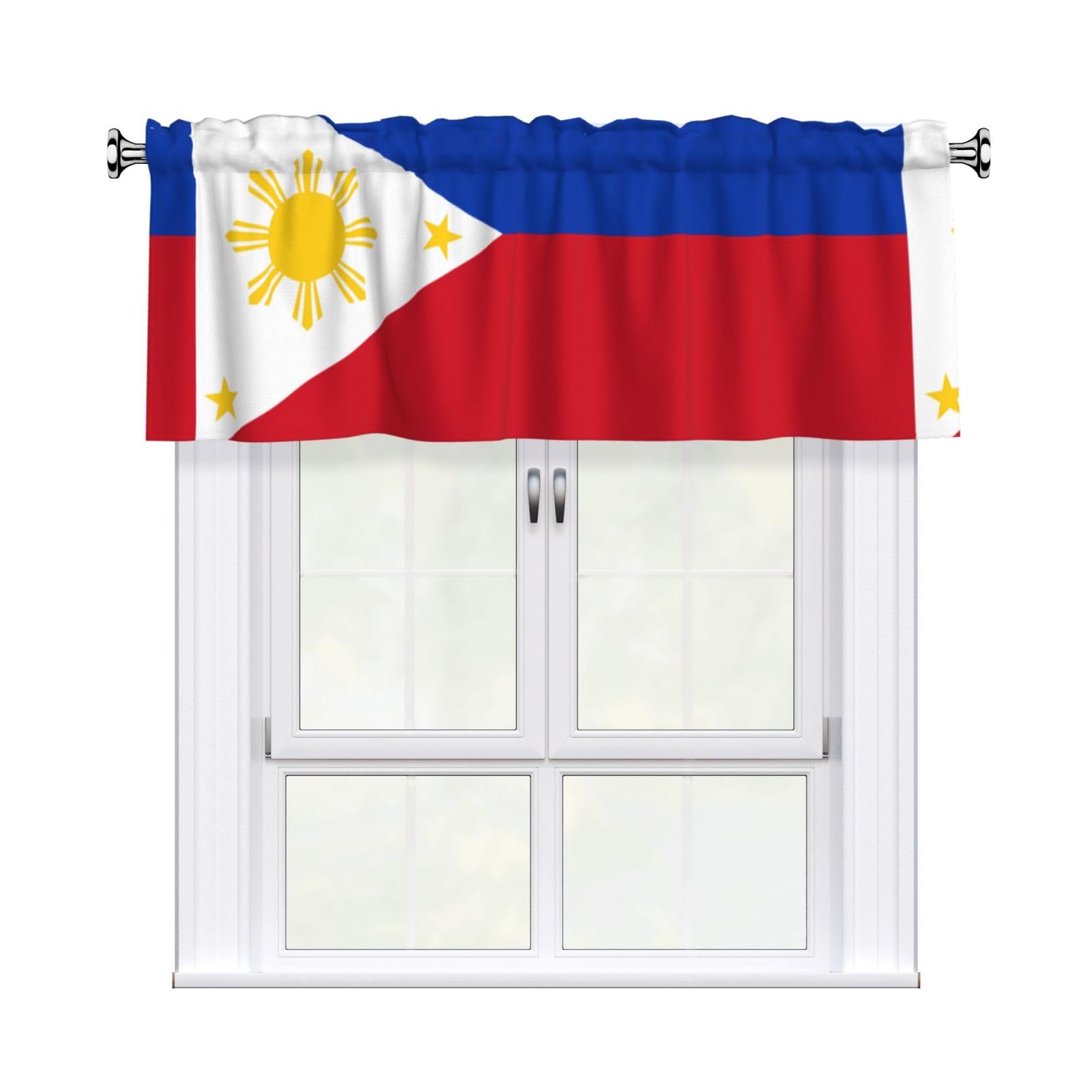 WHJSHOP Philippine flag Prints Curtain Valance 54x18in - Peach Skin Kitchen Window Layer, Filtered Light & Quick-Install Rod Pocket Cover
