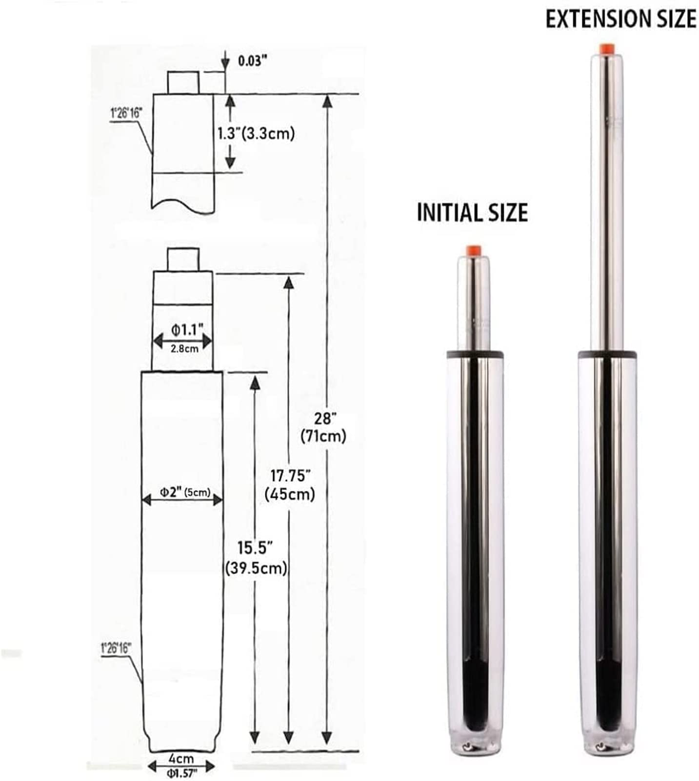 pistone Sedia Ufficio Pistoni a Gas di Ricambio Sostituzione delle Parti della Sedia Cilindro di Sollevamento a Gas Sedia pneumatica Sedia da Ufficio(8" Stroke)