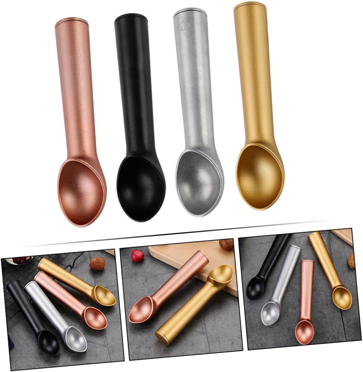 4Pcs Non Stick Ice Cream Scoop Includes Melon Scoops for Ice Cream Dessert Serving and Watermelon Slices