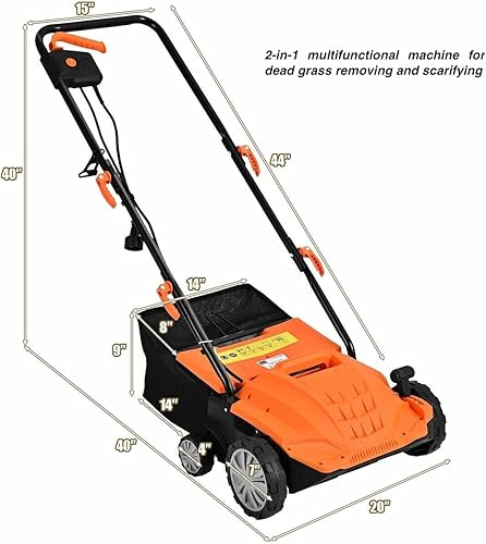 Miniatura 2 de Escarificador eléctrico naranja de 13 pulgadas, 12 amperios, función 2 en 1, con cable, cortacésped, desbrozadora eléctrica, recortadora de césped