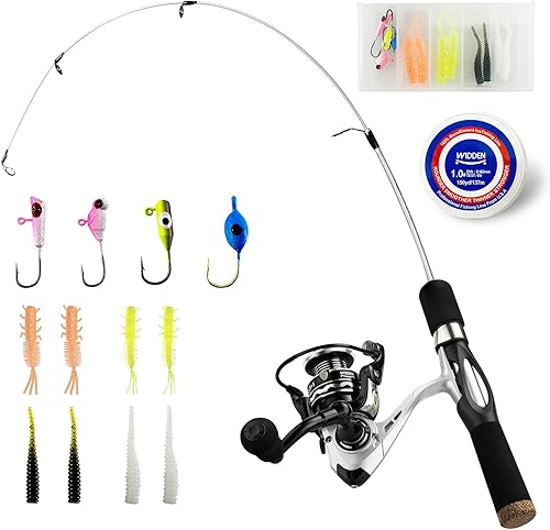 Miniatura 10 de Combo de caña de pescar en hielo y carrete, caña de pescar de hielo mediana de 27 pulgadas, equipo con kit de caja de aparejos, línea, señuelos para