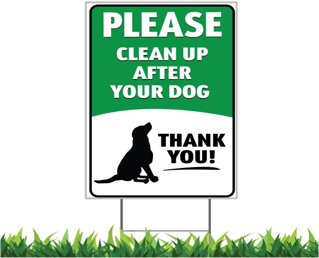 Clean Up After Your Dog Yard Sign, Double-Sided, Weatherproof Outdoor Sign with H-Stake Included (Green, 18x24 Inches)