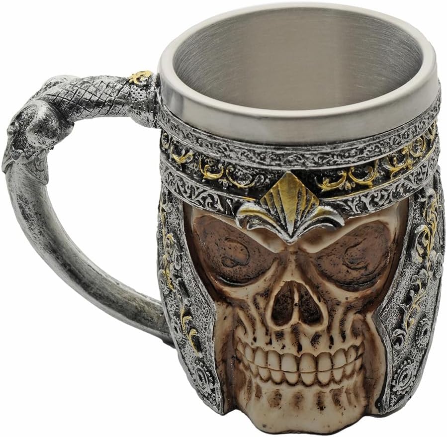Rite Edge Knight Skull Mug 500-600ml - Resin & Stainless Steel - Unique Medieval Design - Handcrafted Skull Mug - Ideal for Collectors and Fans of Knights and Medieval Fantasy