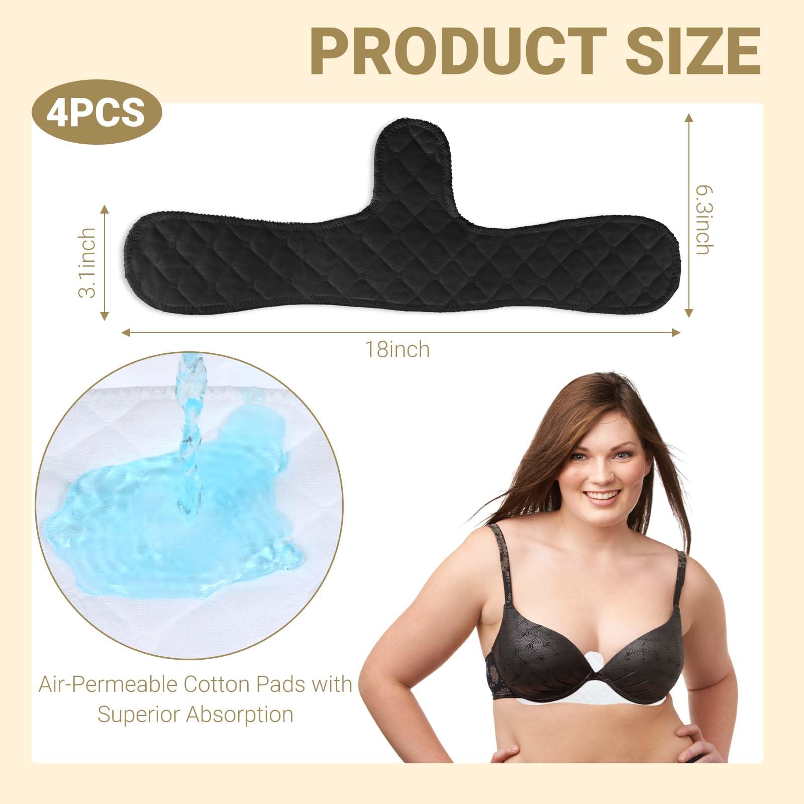 4 Stück BH Einlagen Schwitzen BH Pads Polster Einlagen Baumwolle Unterbrust Schwitzschutz Gegen Schwitzen Unter Der Brust Unterbrust Schwitzschutz Baumwolle Anti Schweiß Pads Brust für Damen(Schwarz)