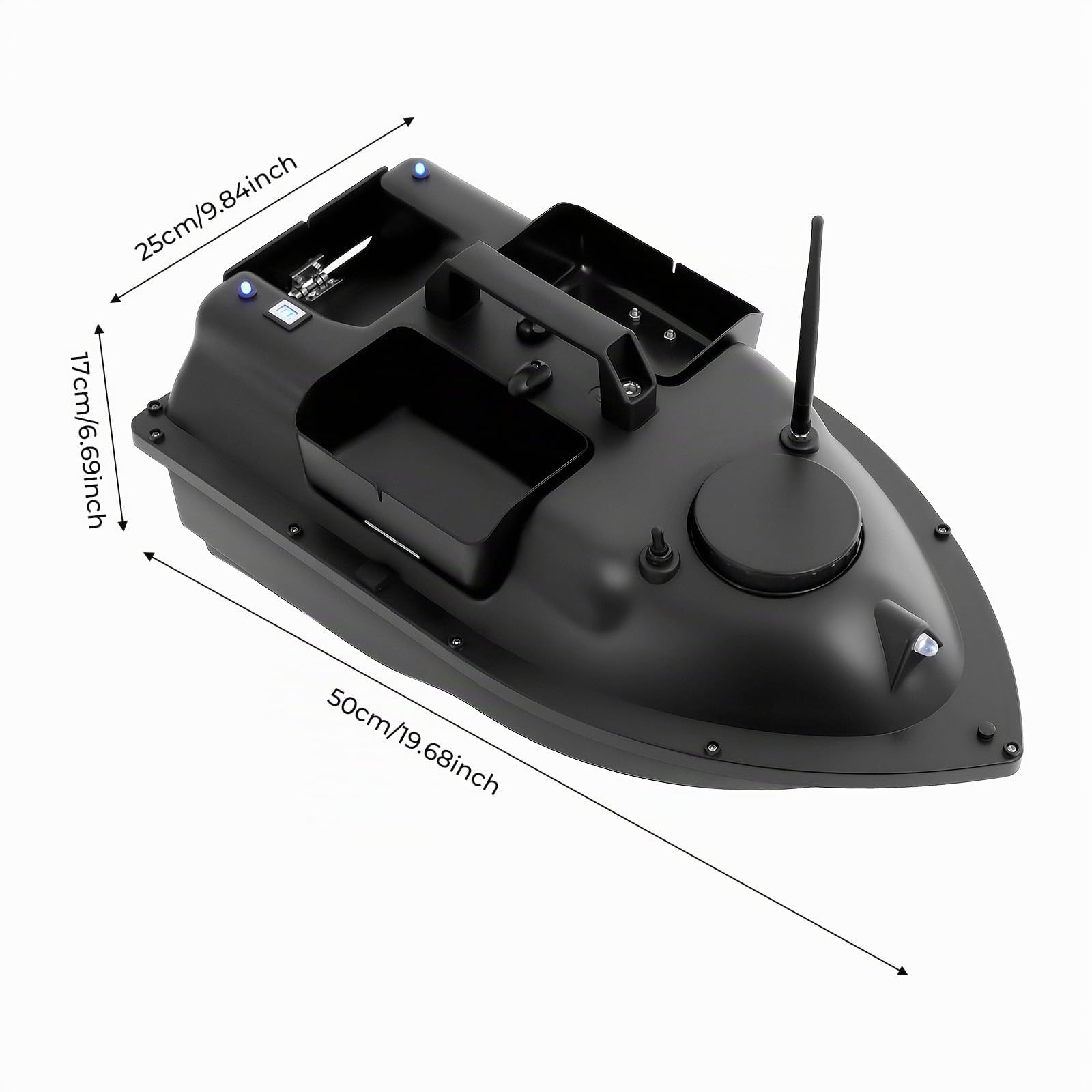 Ferngesteuertes Boot, RC Karpfenstarter, 500 m, kabellos, B-Boot mit 2 Motoren (3 Silos, schwarz)