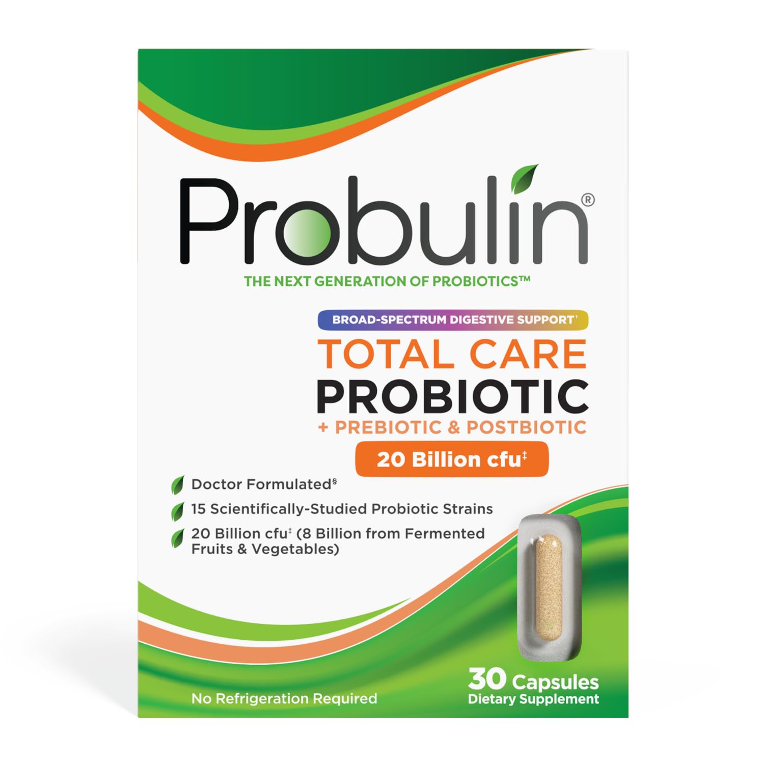 Sponsored Ad - Probulin Total Care Probiotic Supplement, Daily Gut, Digestive, and Immune Health Probiotics Capsules for Men and Women, 20 Billion CFU, Vegan, 30 Count Box