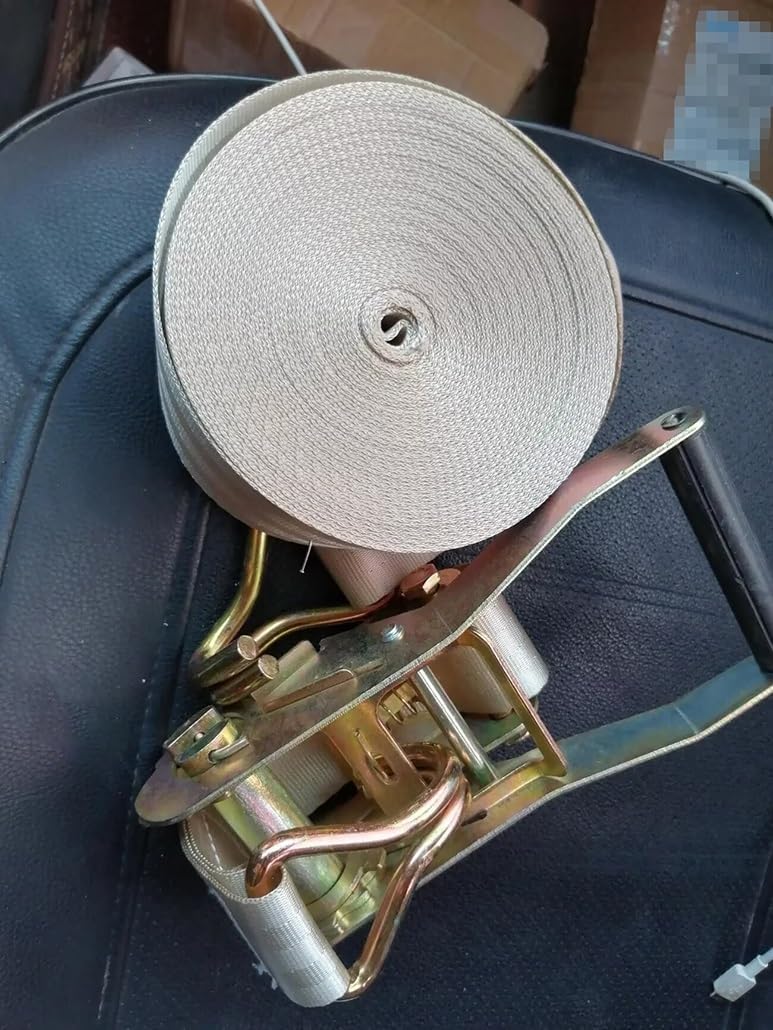 Ratchet Tie Down Straps Set, 6613 &11023 lbs Break Strength, 1-20 M Long Ratchet Straps with 2 Hooks, for Moving Appliances Motorcycle ATV Truck Trailer, Beige(5cm/2in,3.0m/9.8Ft)