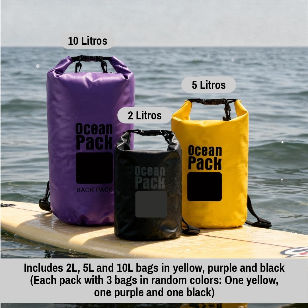 Waterproof Dry Bag Set of 3 – Roll Top Waterproof Bags 2L 5L 10L – 500D PVC Floating Dry Bags for Kayaking, Camping, Beach and Travel – Lightweight Compression Design