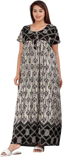 Women's Cotton Printed Stylish Maxi Dress | Pure Cotton Night Gown | Night Dress | Frock Nighty for Women | Gown for Women