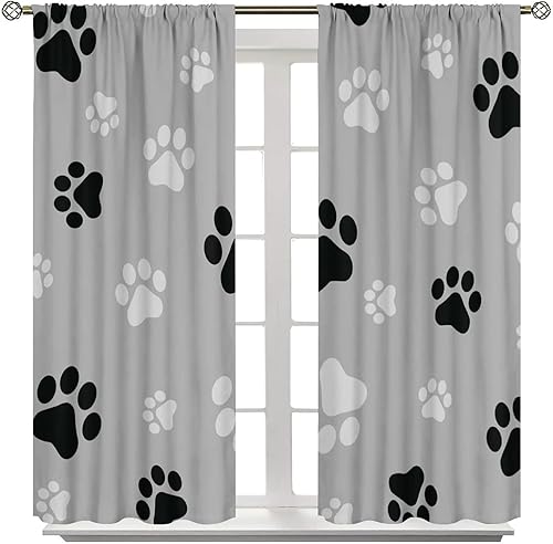 Miniatura 189 de Cortinas opacas con estampado de patas de perro, estampado de patas de perro y huesos, tratamiento de ventana, cortinas con aislamiento térmico