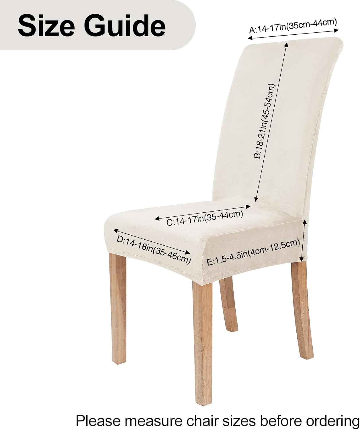 Smiry Velvet Stretch Chair Covers for Dining Room Set of 6, Soft Fit Removable Washable Kitchen Parsons Chair Slipcover Protector, Ivory