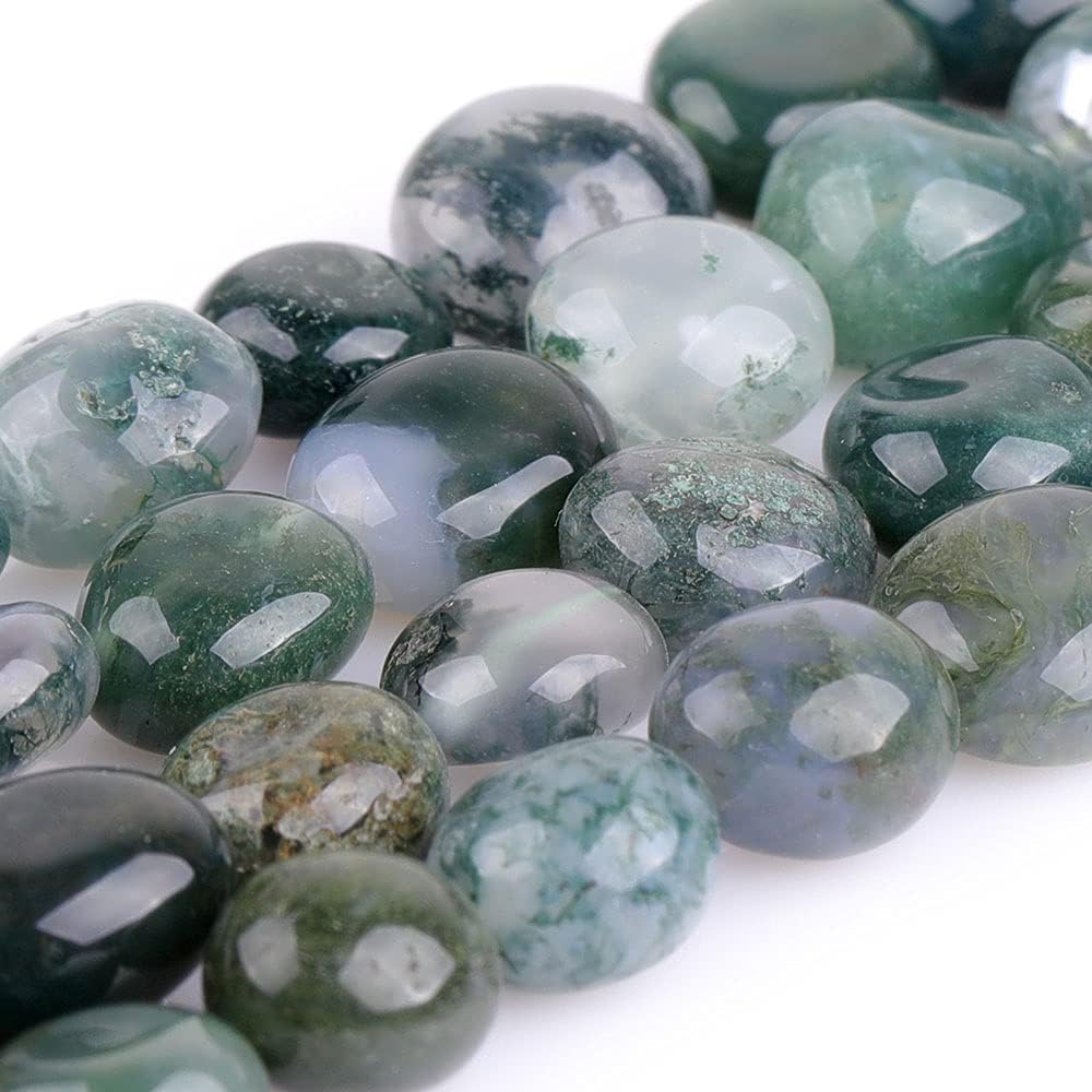 Sweet & Happy Girl's Store 9X12mm Freeform Potato Shaped Gemstone Moss Agate Beads Strand 15 Inch Jewellery Making Beads - Image 4