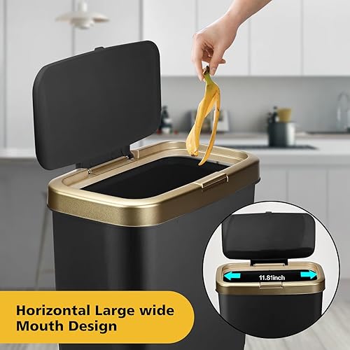 Miniatura 10 de Yatgowell Cubo de basura dorado para baño, delgado con tapa, cubo de basura de cocina de 4 galones con patas, moderno bote de basura blanco de