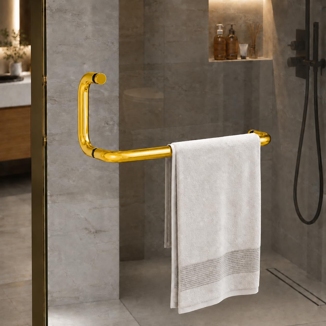 Plantex Stainless Steel Towel Bar Combination/Shower Door Handle/Towel Holder for Glass Shower Door and Bath Door Pull Handle - Pack of 1 (Brass Antique) — Amazon image 8