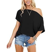 Off the Shoulder Tops for Women Batwing Short Sleeve Summer Tshirt