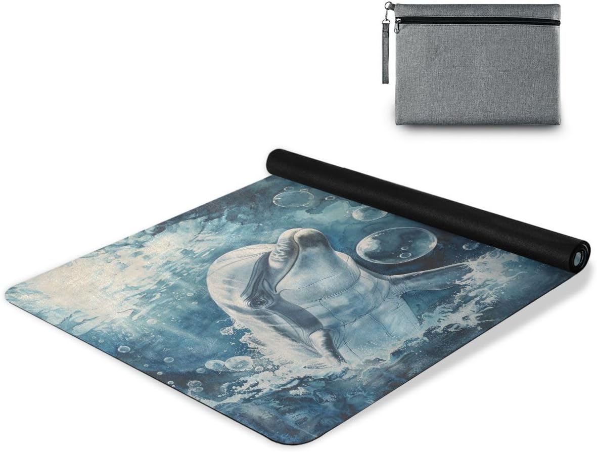 ALAZA Ocean Dolphin with Bubbles Yoga Mat Non Slip Fitness Exercise Mat, Workout Mat for Yoga, Pilates and Floor Exercises