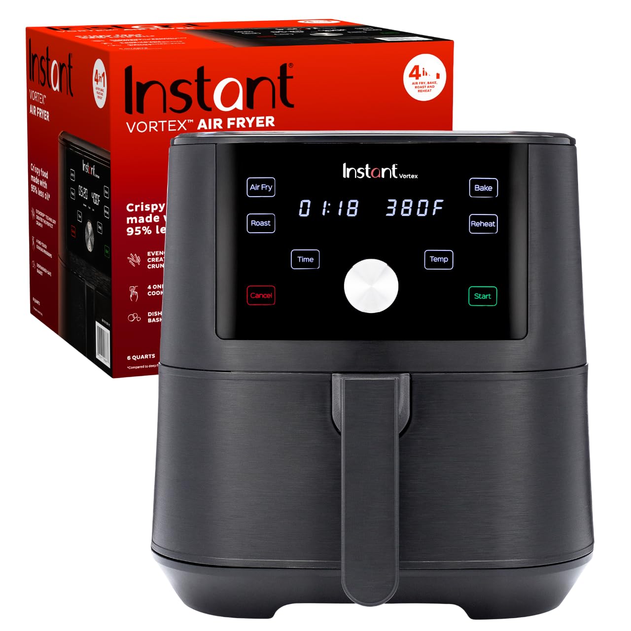 Instant Pot Vortex 6QT XL Air Fryer 4-in-1 Functions that Crisps Roasts Reheats Bakes for Quick Easy Meals
