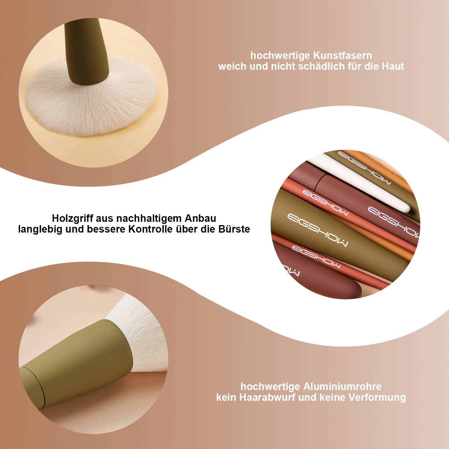 Make-up-Pinsel, EIGSHOW 5-Farben-Kabuki-Reise-Make-up-Pinsel-Set mit extraweichen synthetischen Fasern für Puder-Rouge-Concealer zum Konturieren und Hervorheben von Anwendungen - Vegan