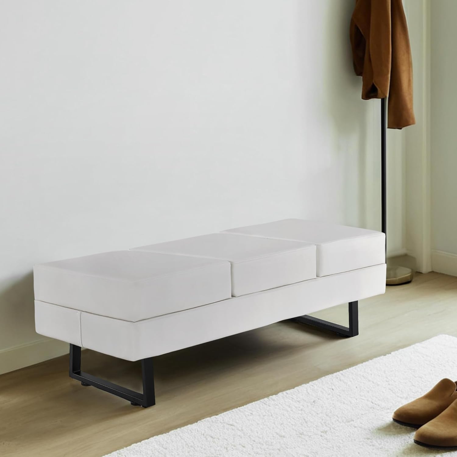 BarberPub Waiting Room Chairs, Heavy Duty Office Guest Reception Bench, Faux Leather Upholstered Lobby Chairs for Salon, Conference Room 7008 (Cream White)