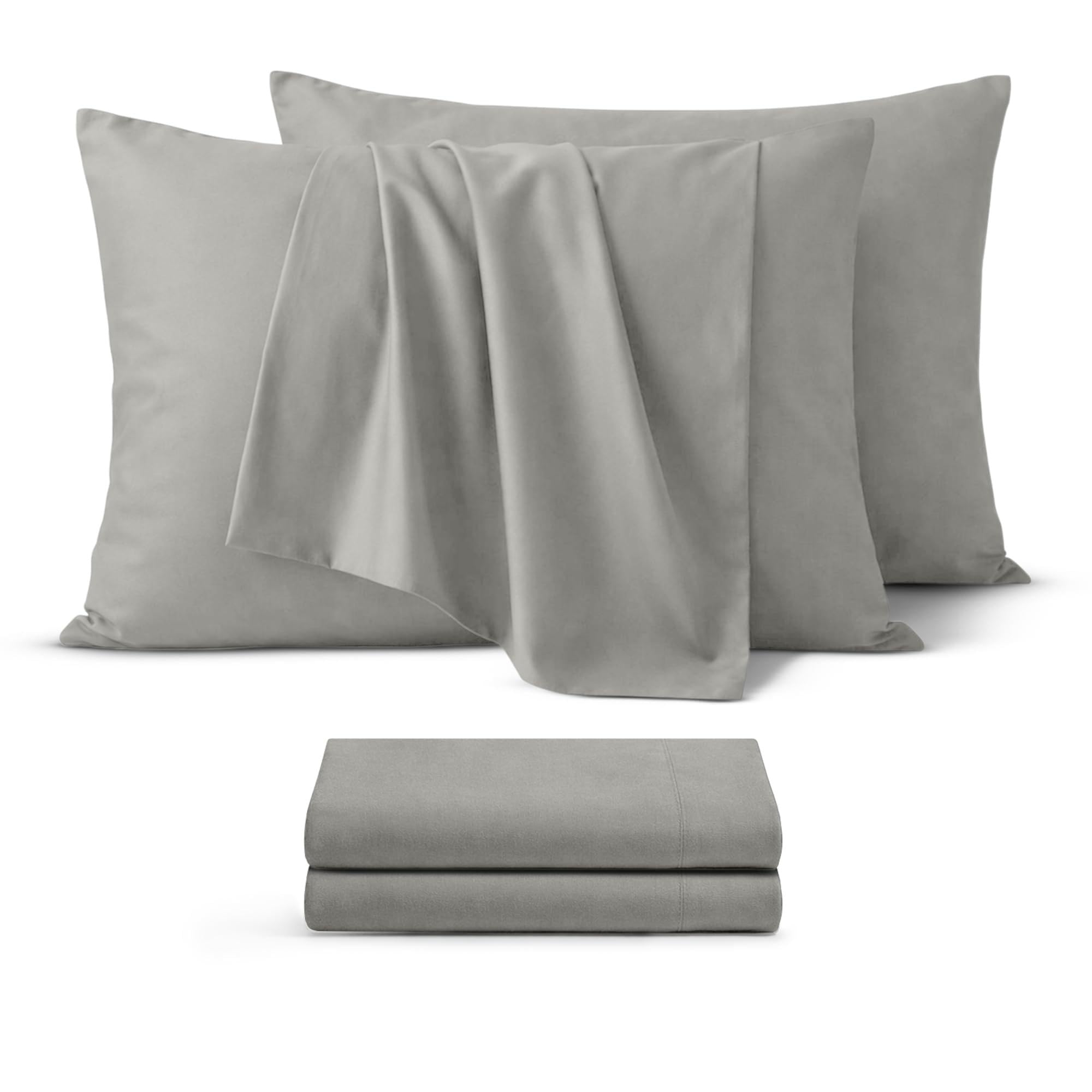 BEDIO Silver Pillow Cases 2 Pack โ Ultra Soft Brushed Microfiber Pillowcases Standard Size with Envelope Closure, Breathable, Wrinkle Free, Durable Set of Pillow Covers (50 x 75 Cm)